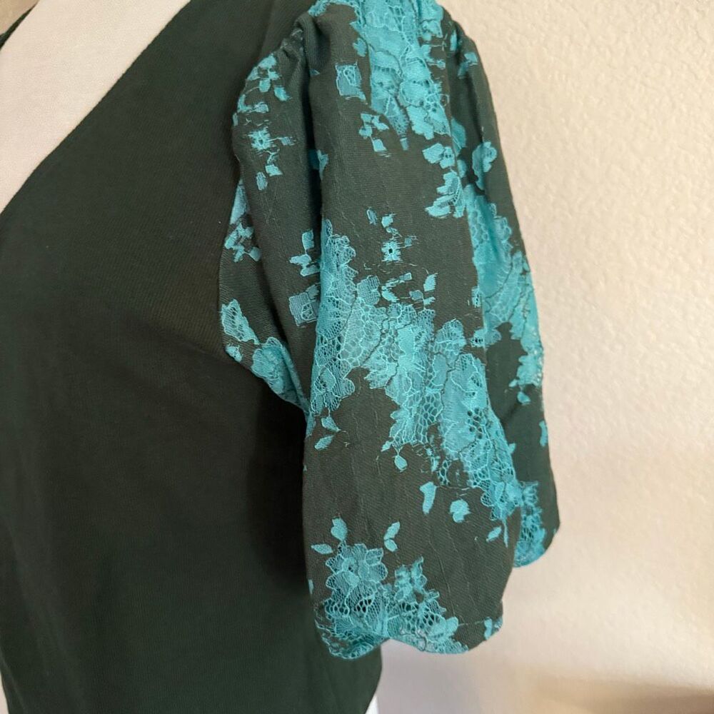 NWOT Anthropologie Dolan Womens V-neck Lace Puff Sleeve Top Holly Green Large - Picture 6 of 15